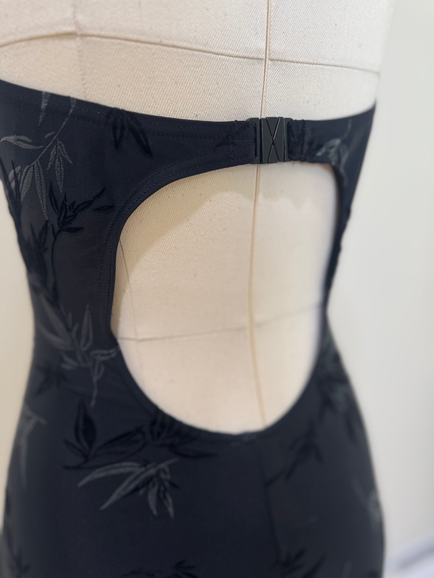 black floral velvet swimsuit