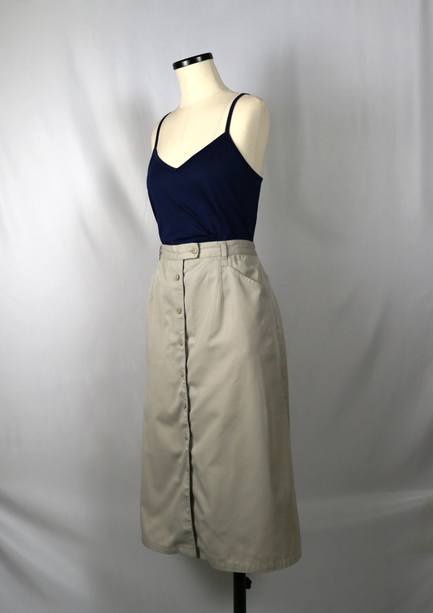 beige button front skirt