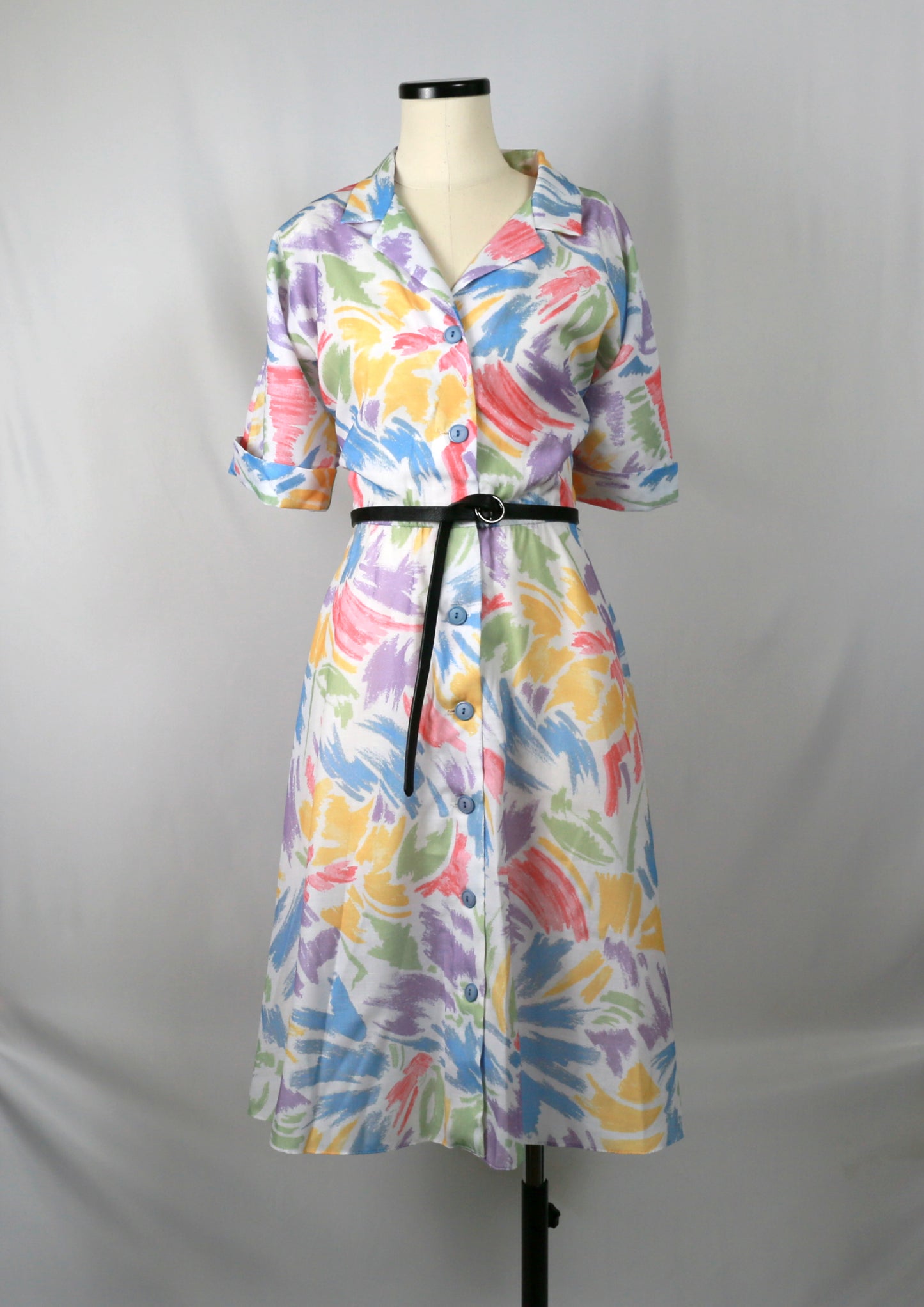 button front colourful day dress