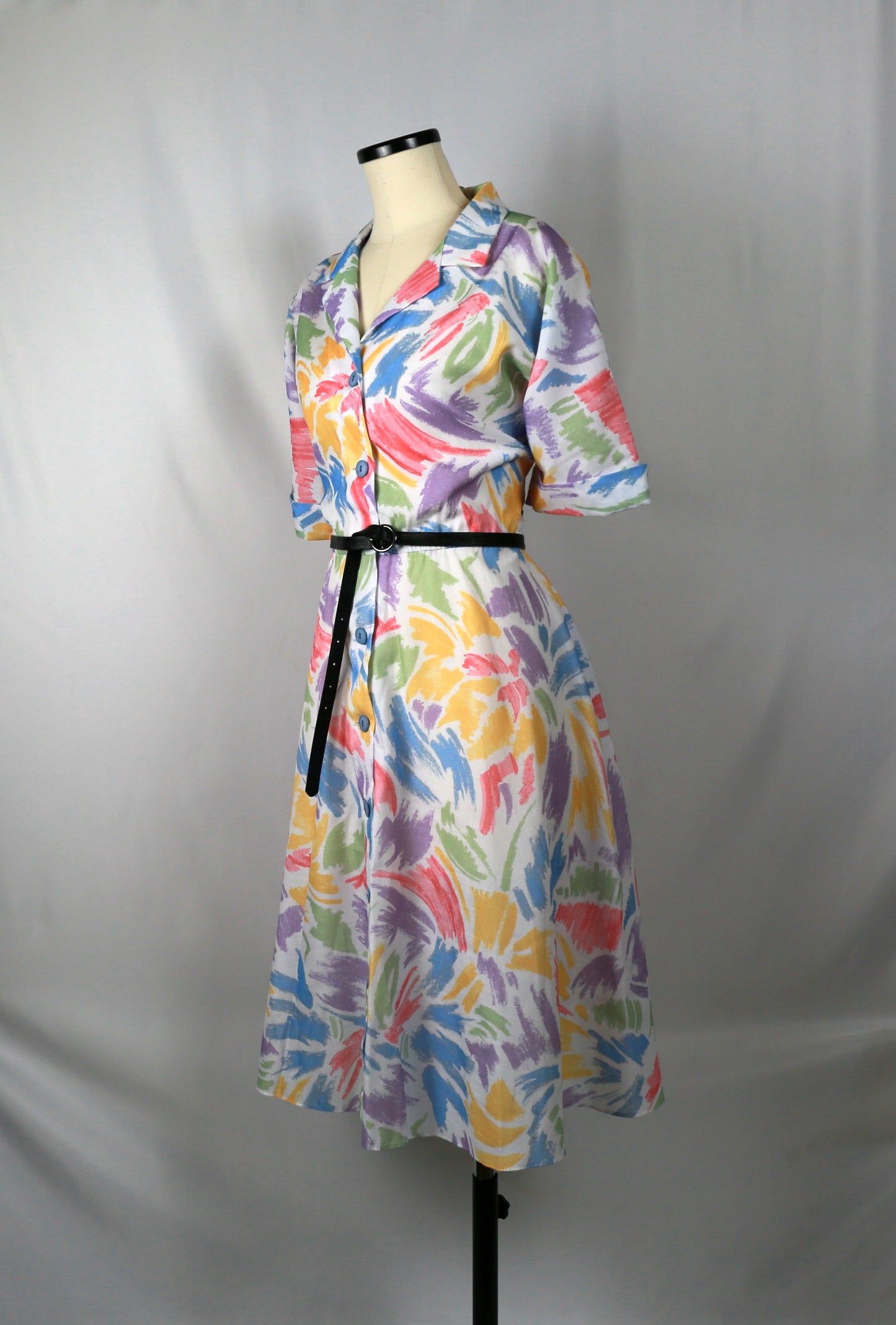 button front colourful day dress