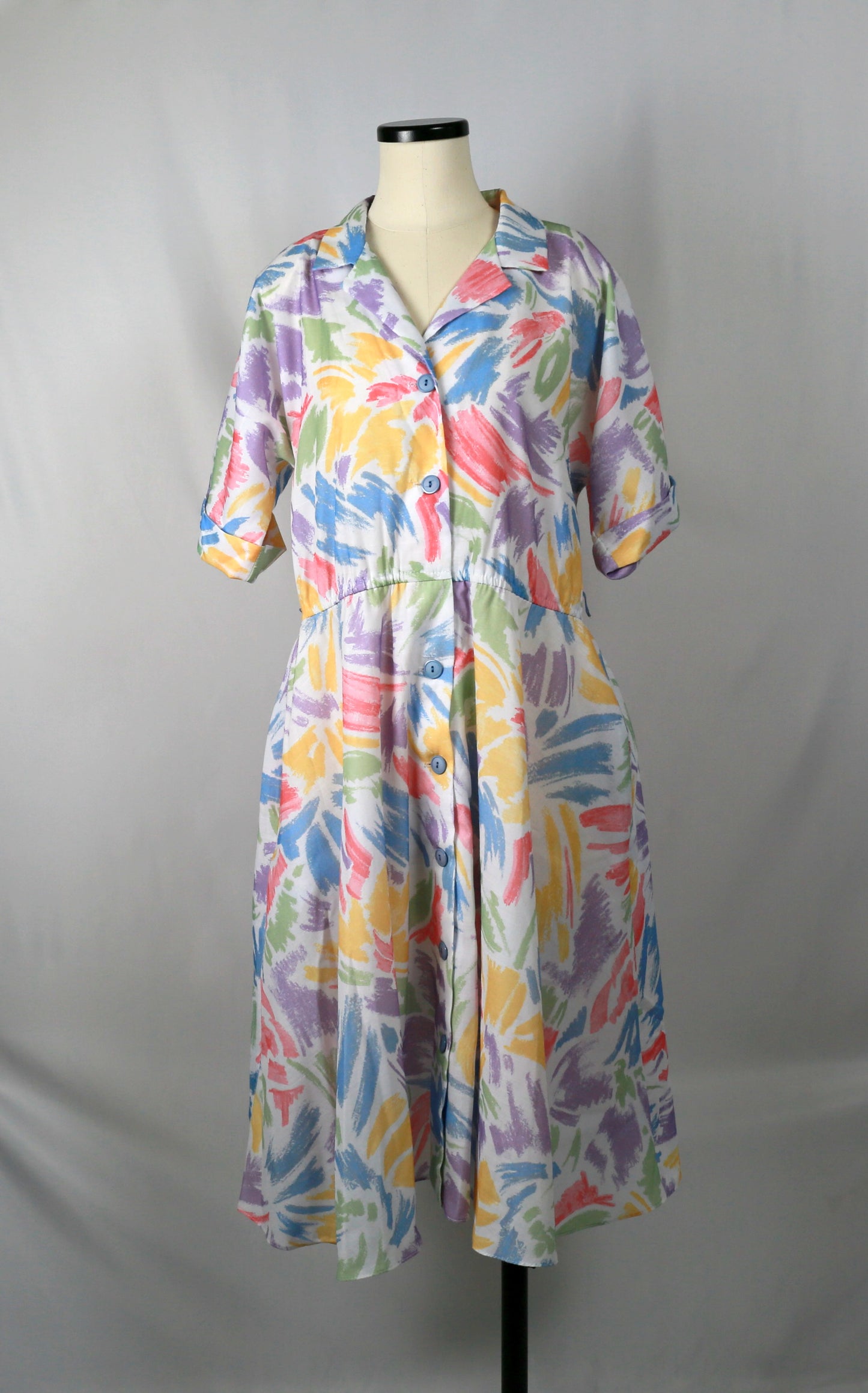 button front colourful day dress